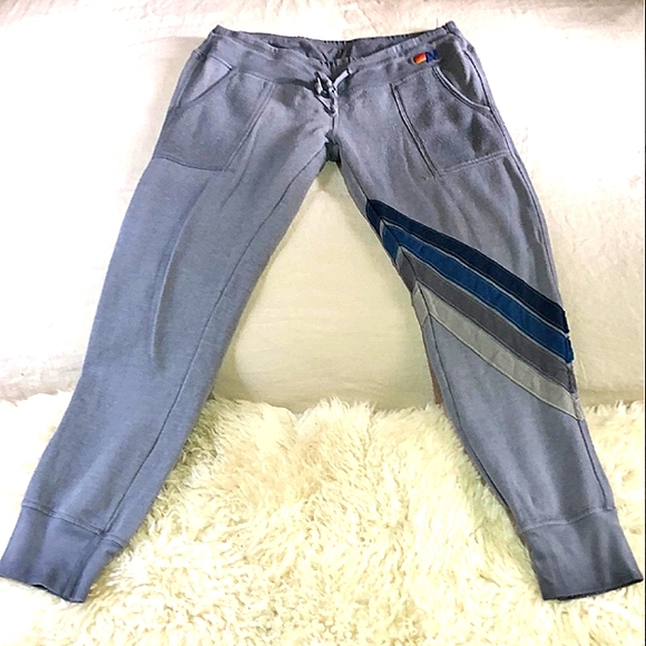 🐨 Aviator Nation Gray Striped Drawstring Sweatpants Juniors L - Picture 7 of 13